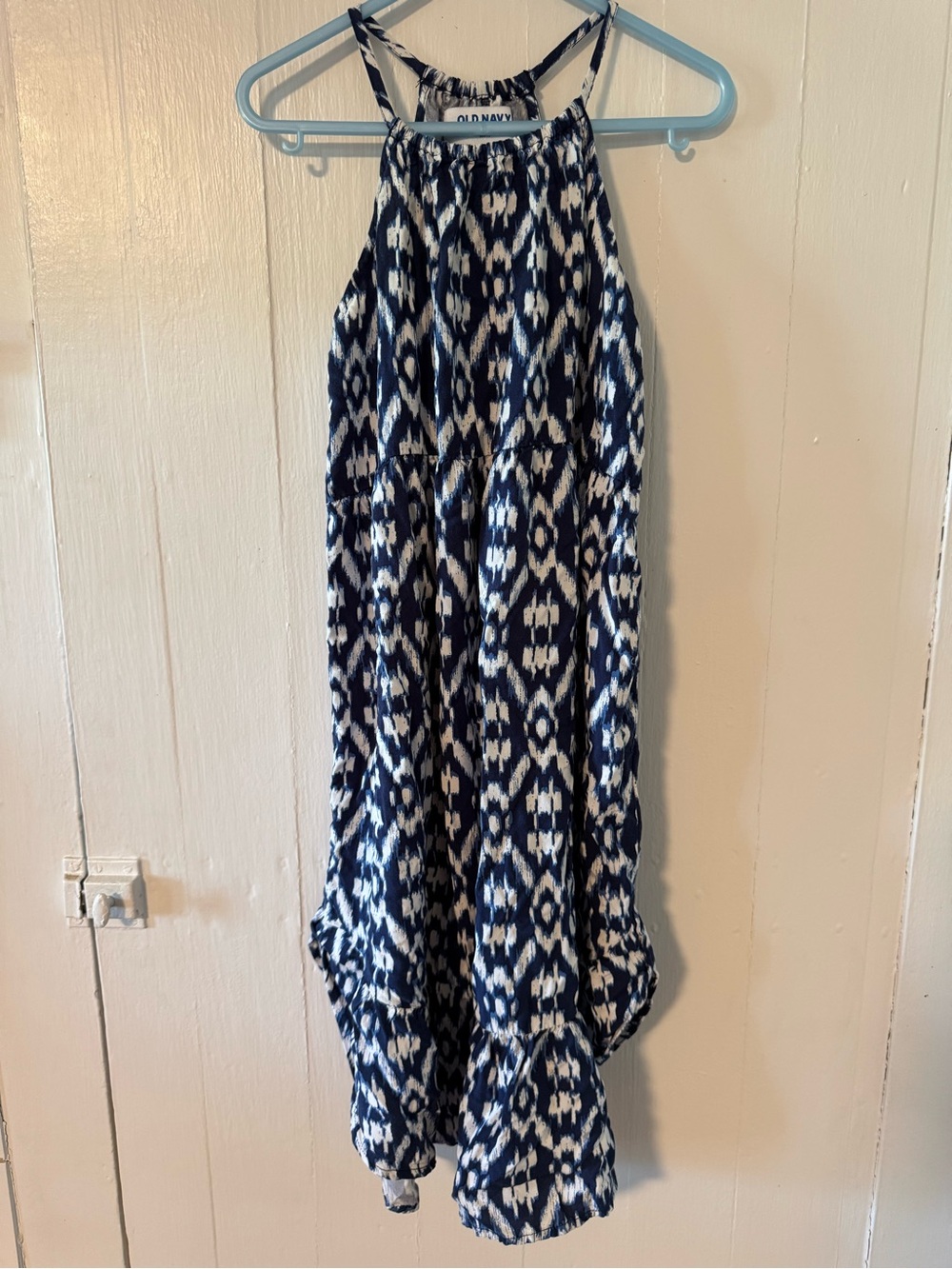 Old Navy Navy and White Patterned Halter Dress